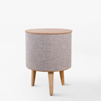 Contemporary Nordic Round MDF Solid Wood Linen Smart End Table Battery & Plug-in With Bluetooth Speaker Wireless Charging For Living Room & Bedroom