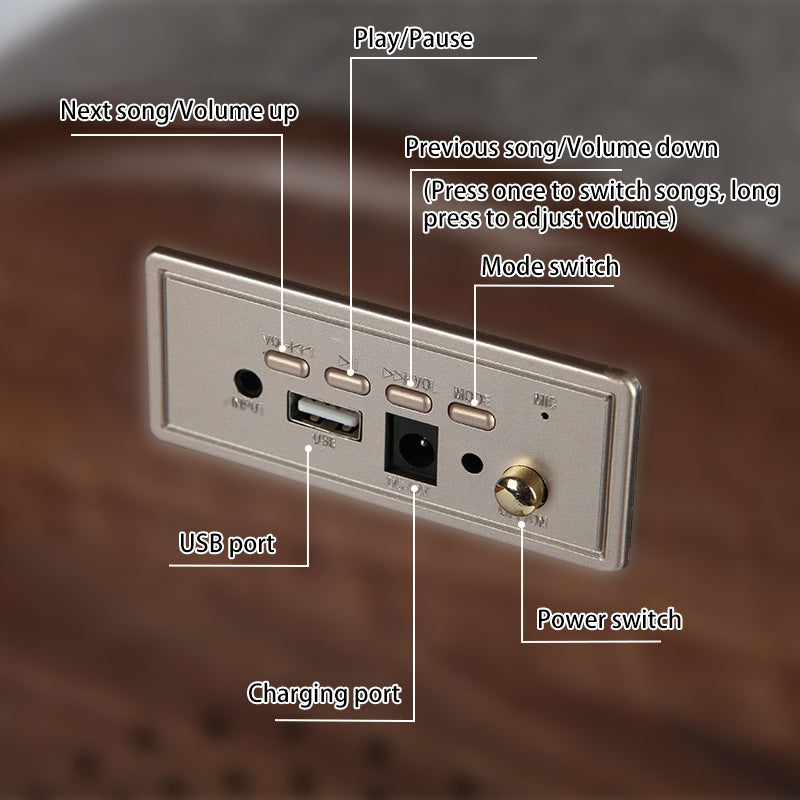 Contemporary Nordic Round MDF Solid Wood Linen Smart End Table Battery & Plug-in With Bluetooth Speaker Wireless Charging For Living Room & Bedroom