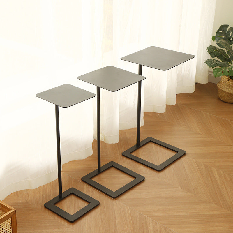 Modern Minimalist Square Rounded-Corner Wrought Iron Side Table 1-Tier For Living Room