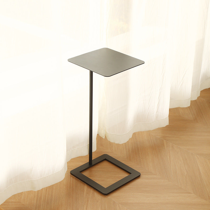 Modern Minimalist Square Rounded-Corner Wrought Iron Side Table 1-Tier For Living Room