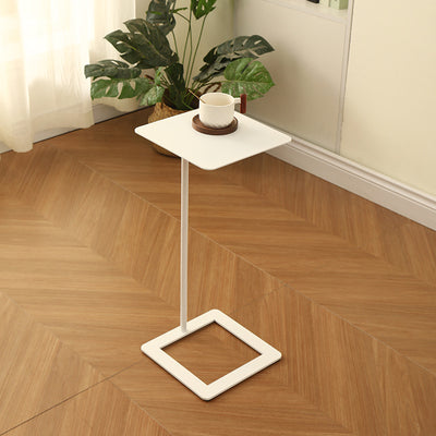 Modern Minimalist Square Rounded-Corner Wrought Iron Side Table 1-Tier For Living Room