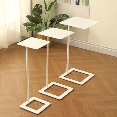 Modern Minimalist Square Rounded-Corner Wrought Iron Side Table 1-Tier For Living Room