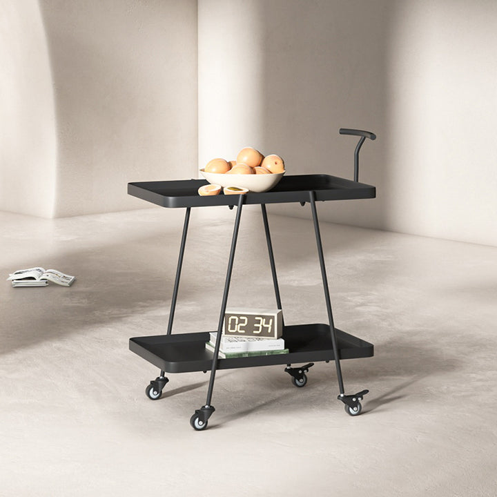 Modern Minimalist Rectangular Wrought Iron Movable Side Table 2-Tier For Living Room