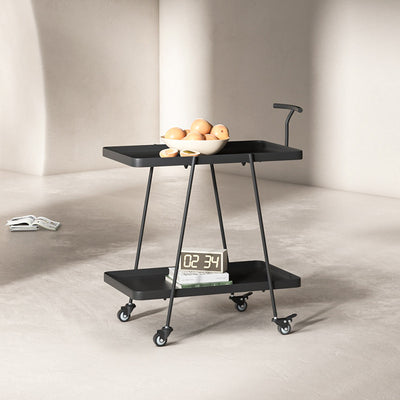 Modern Minimalist Rectangular Wrought Iron Movable Side Table 2-Tier For Living Room