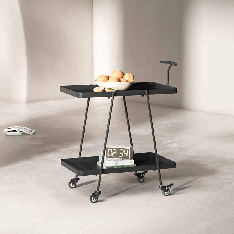 Modern Minimalist Rectangular Wrought Iron Movable Side Table 2-Tier For Living Room