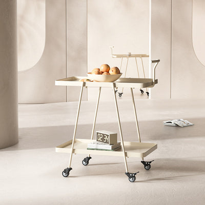 Modern Minimalist Rectangular Wrought Iron Movable Side Table 2-Tier For Living Room