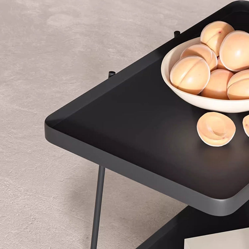 Modern Minimalist Rectangular Wrought Iron Movable Side Table 2-Tier For Living Room