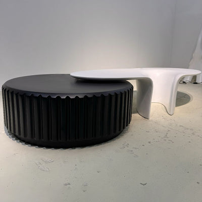 Modern Minimalist Oval Round Bottle Cap Design Fiberglass Coffee Table Set 1-Tier For Living Room