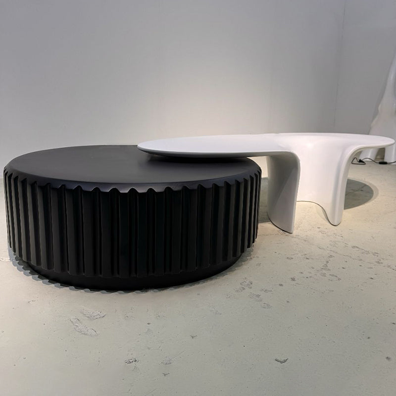 Modern Minimalist Oval Round Bottle Cap Design Fiberglass Coffee Table Set 1-Tier For Living Room