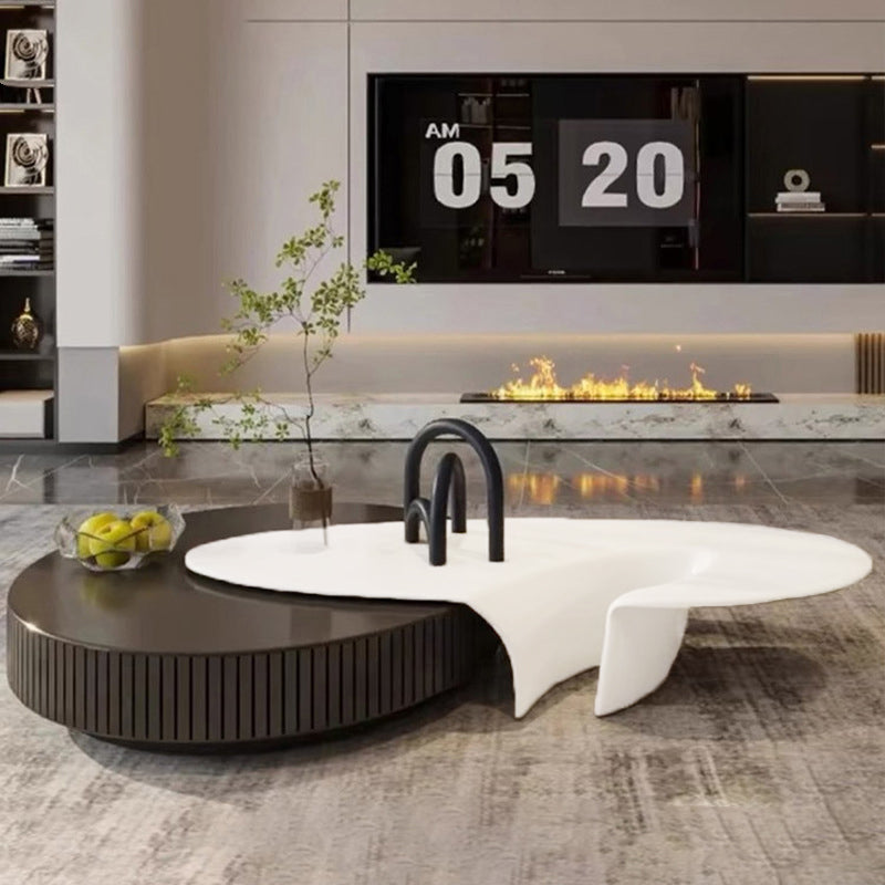 Modern Minimalist Oval Round Bottle Cap Design Fiberglass Coffee Table Set 1-Tier For Living Room