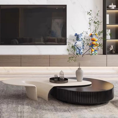 Modern Minimalist Oval Round Bottle Cap Design Fiberglass Coffee Table Set 1-Tier For Living Room