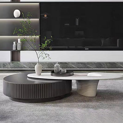 Modern Minimalist Oval Round Bottle Cap Design Fiberglass Coffee Table Set 1-Tier For Living Room