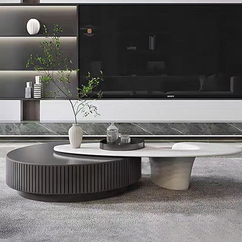 Modern Minimalist Oval Round Bottle Cap Design Fiberglass Coffee Table Set 1-Tier For Living Room