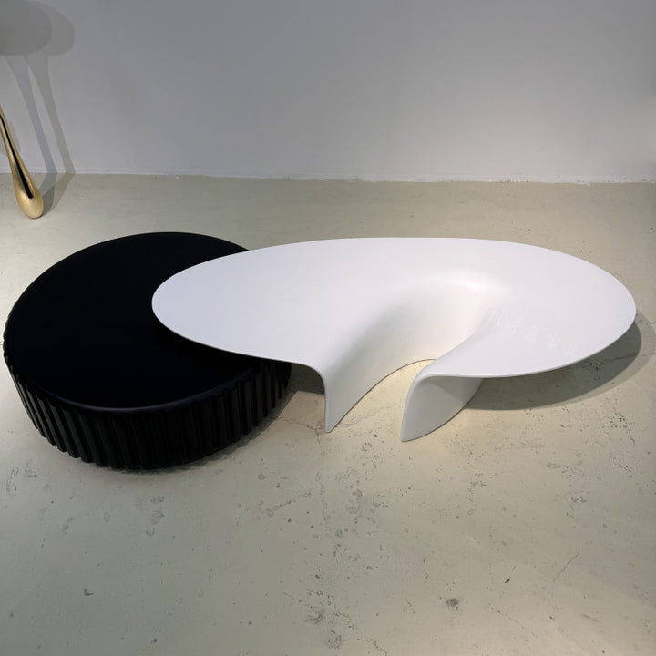 Modern Minimalist Oval Round Bottle Cap Design Fiberglass Coffee Table Set 1-Tier For Living Room