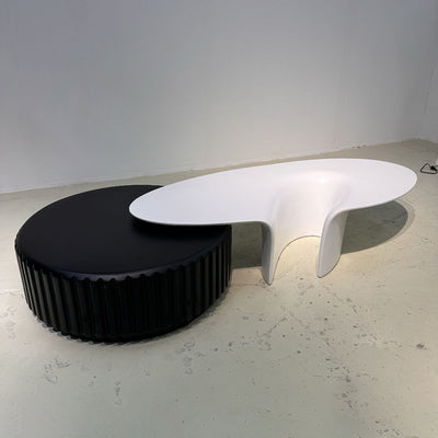 Modern Minimalist Oval Round Bottle Cap Design Fiberglass Coffee Table Set 1-Tier For Living Room