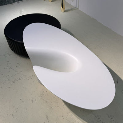 Modern Minimalist Oval Round Bottle Cap Design Fiberglass Coffee Table Set 1-Tier For Living Room