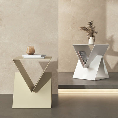 Modern Minimalist Triangular Square Wrought Iron Galvanized Side Table 2-Storage For Living Room