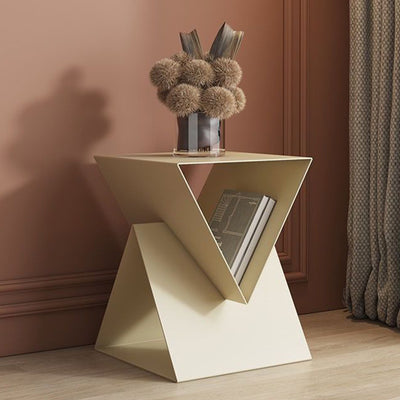 Modern Minimalist Triangular Square Wrought Iron Galvanized Side Table 2-Storage For Living Room