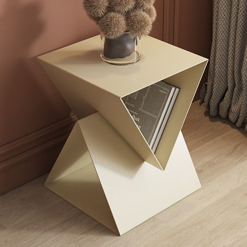 Modern Minimalist Triangular Square Wrought Iron Galvanized Side Table 2-Storage For Living Room