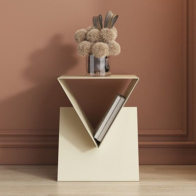 Modern Minimalist Triangular Square Wrought Iron Galvanized Side Table 2-Storage For Living Room
