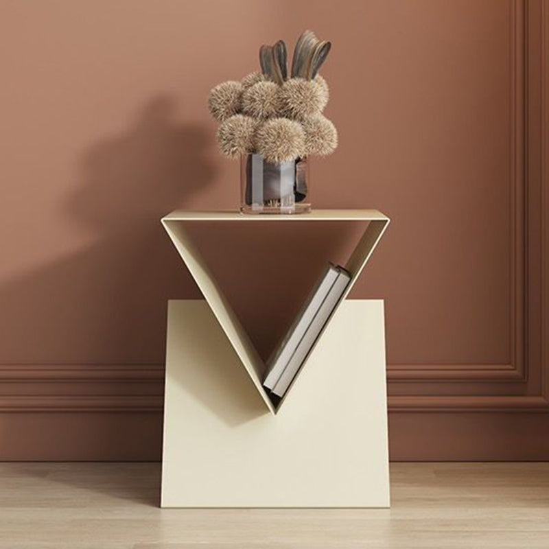 Modern Minimalist Triangular Square Wrought Iron Galvanized Side Table 2-Storage For Living Room