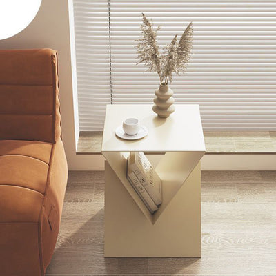 Modern Minimalist Triangular Square Wrought Iron Galvanized Side Table 2-Storage For Living Room