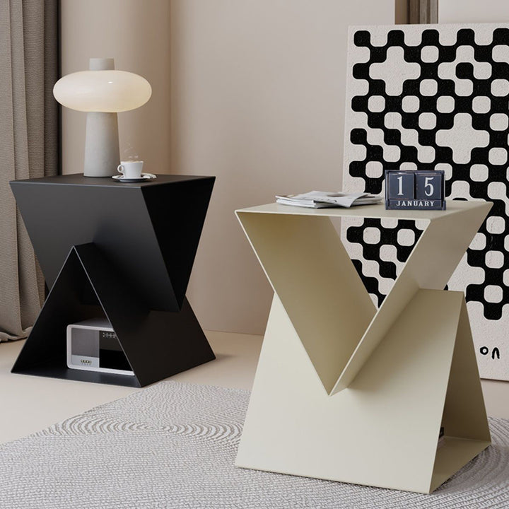 Modern Minimalist Triangular Square Wrought Iron Galvanized Side Table 2-Storage For Living Room