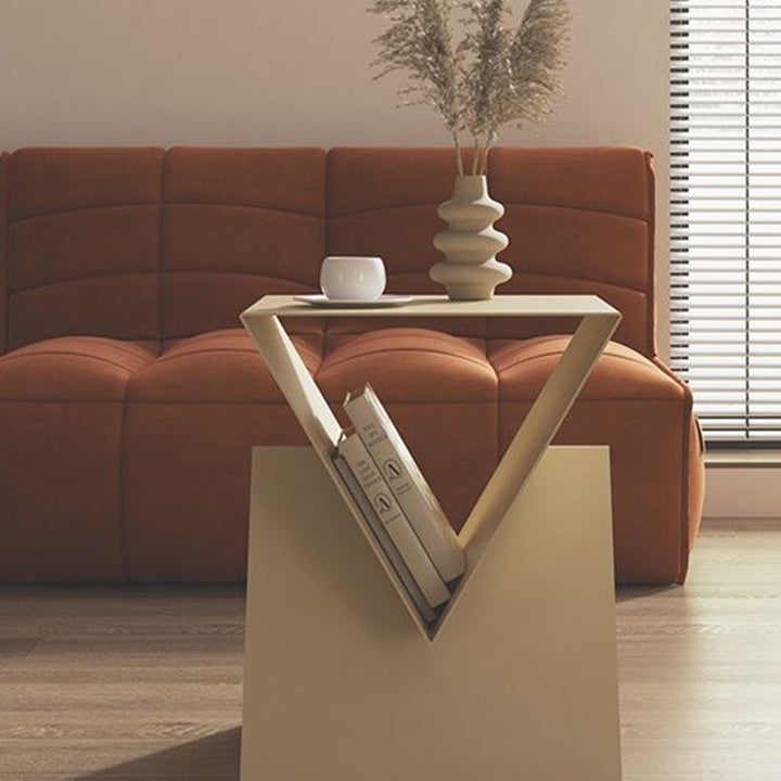 Modern Minimalist Triangular Square Wrought Iron Galvanized Side Table 2-Storage For Living Room