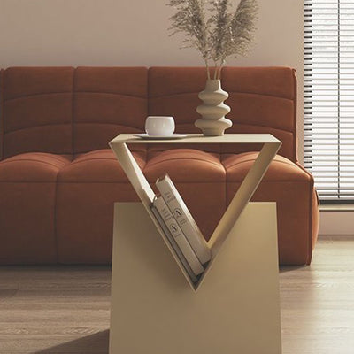 Modern Minimalist Triangular Square Wrought Iron Galvanized Side Table 2-Storage For Living Room