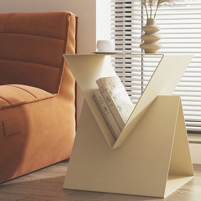 Modern Minimalist Triangular Square Wrought Iron Galvanized Side Table 2-Storage For Living Room