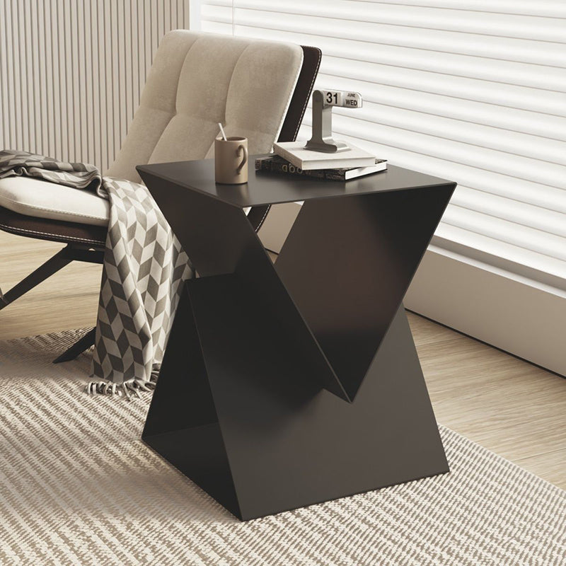 Modern Minimalist Triangular Square Wrought Iron Galvanized Side Table 2-Storage For Living Room