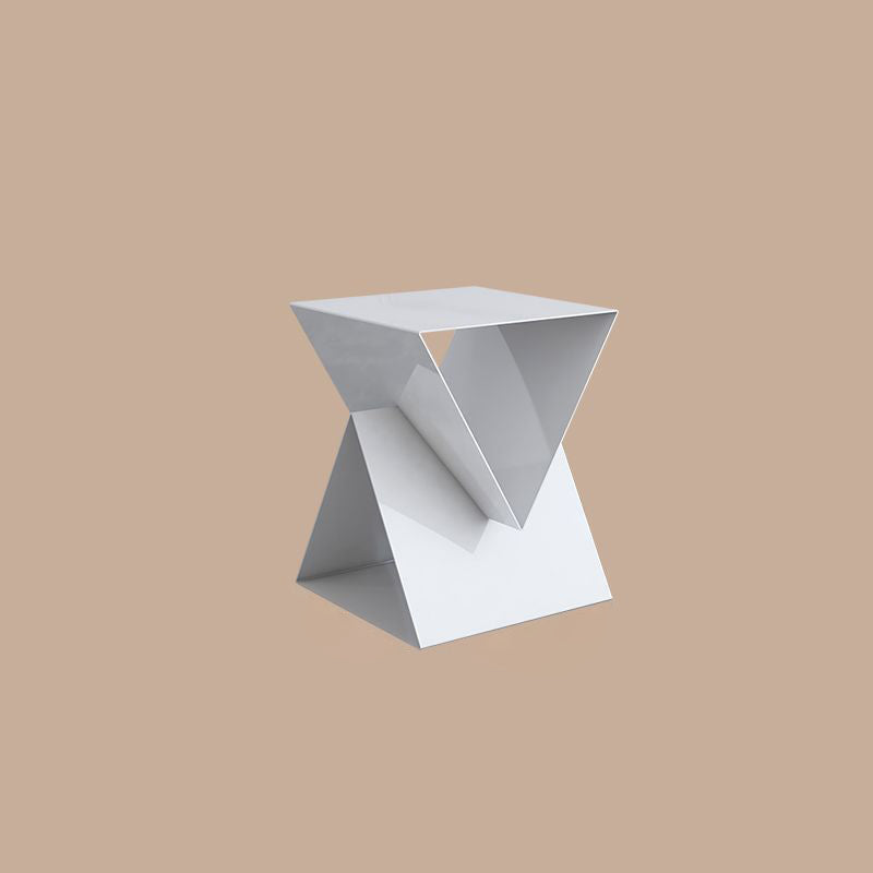 Modern Minimalist Triangular Square Wrought Iron Galvanized Side Table 2-Storage For Living Room