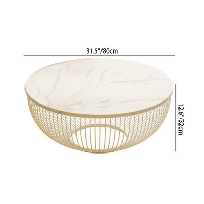 Contemporary Nordic Round Stone Slab Carbon Steel Coffee Table Set 1-Tier For Living Room