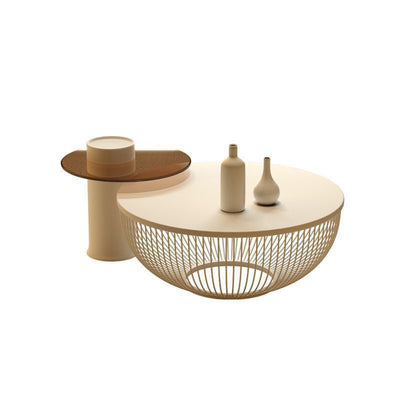 Contemporary Nordic Round Stone Slab Carbon Steel Coffee Table Set 1-Tier For Living Room