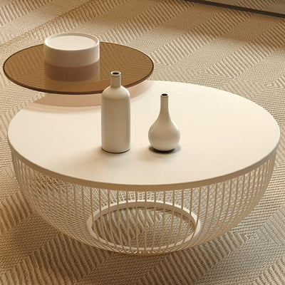 Contemporary Nordic Round Stone Slab Carbon Steel Coffee Table Set 1-Tier For Living Room