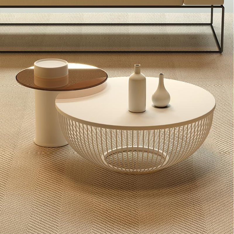 Contemporary Nordic Round Stone Slab Carbon Steel Coffee Table Set 1-Tier For Living Room