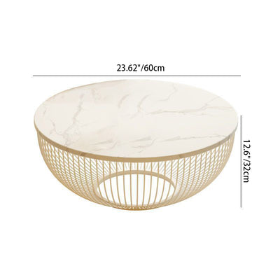 Contemporary Nordic Round Stone Slab Carbon Steel Coffee Table Set 1-Tier For Living Room