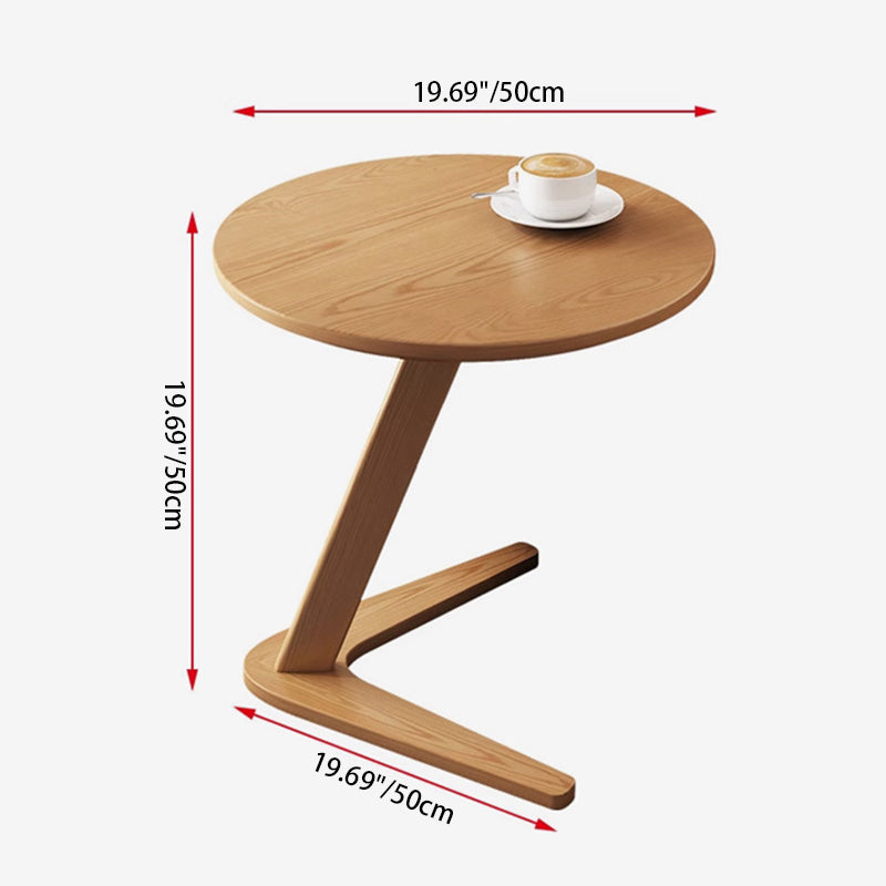 Modern Minimalist Round V-Shaped Oak Side Table 1-Tier For Living Room