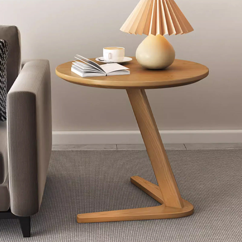 Modern Minimalist Round V-Shaped Oak Side Table 1-Tier For Living Room
