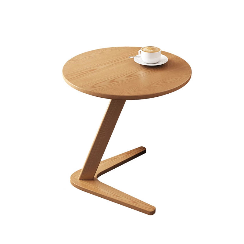 Modern Minimalist Round V-Shaped Oak Side Table 1-Tier For Living Room