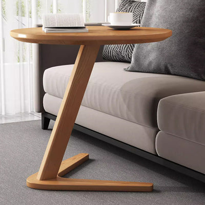 Modern Minimalist Round V-Shaped Oak Side Table 1-Tier For Living Room