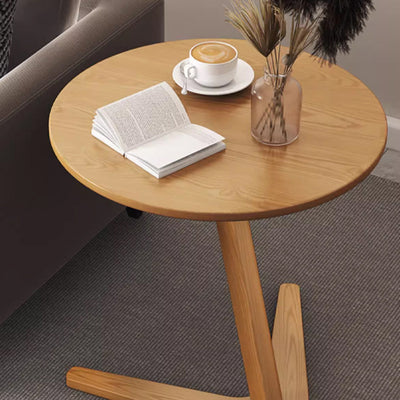 Modern Minimalist Round V-Shaped Oak Side Table 1-Tier For Living Room