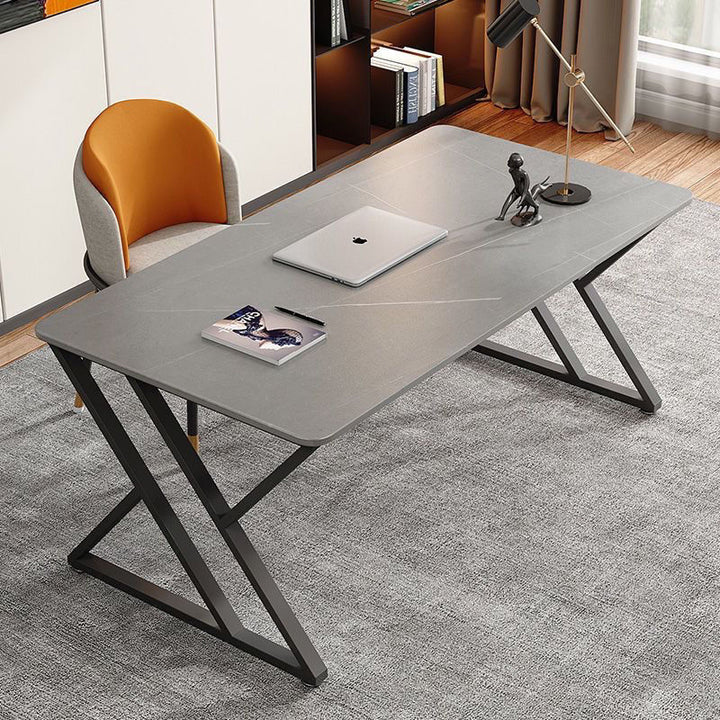 Steinplatten-Top-Büroschreibtisch mit Kohlenstoffstahlrahmen - Moderner minimalistischer rechteckiger Schreibtisch für das Home Office 