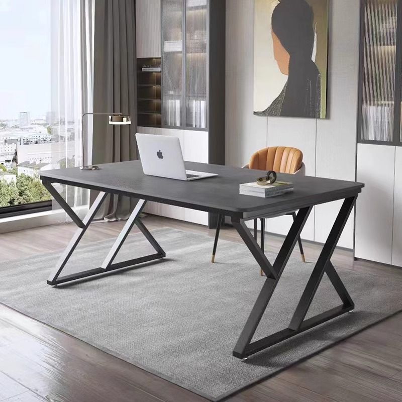 Steinplatten-Top-Büroschreibtisch mit Kohlenstoffstahlrahmen - Moderner minimalistischer rechteckiger Schreibtisch für das Home Office 