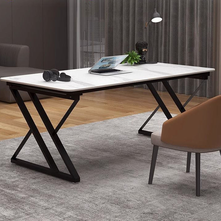 Steinplatten-Top-Büroschreibtisch mit Kohlenstoffstahlrahmen - Moderner minimalistischer rechteckiger Schreibtisch für das Home Office 