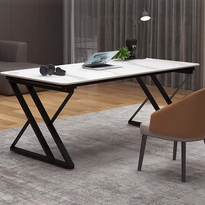 Modern Minimalist Rectangular Stone Slab Carbon Steel Desks For Home Office