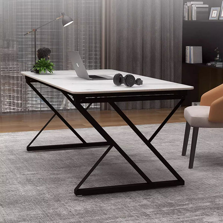 Steinplatten-Top-Büroschreibtisch mit Kohlenstoffstahlrahmen - Moderner minimalistischer rechteckiger Schreibtisch für das Home Office 