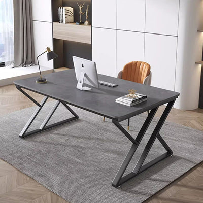 Modern Minimalist Rectangular Stone Slab Carbon Steel Desks For Home Office