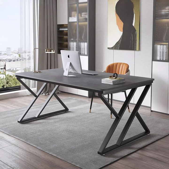 Steinplatten-Top-Büroschreibtisch mit Kohlenstoffstahlrahmen - Moderner minimalistischer rechteckiger Schreibtisch für das Home Office 