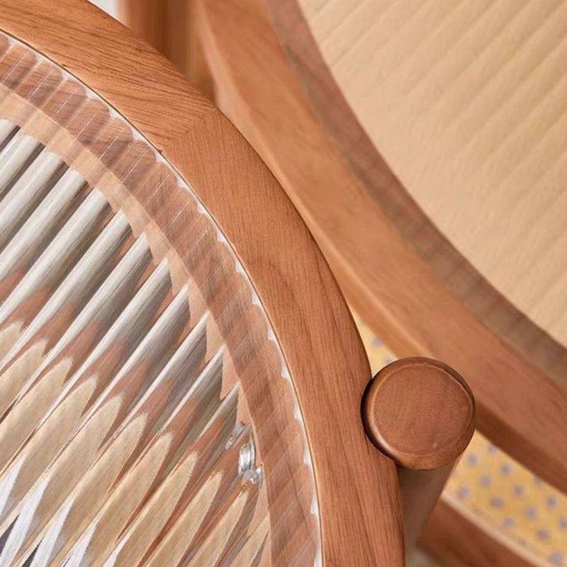 طاولة قهوة حديثة بسيطة مستديرة من الخشب الصلب والزجاج المقوى مع حياكة من راتان PVC بطبقتين لغرفة المعيشة 